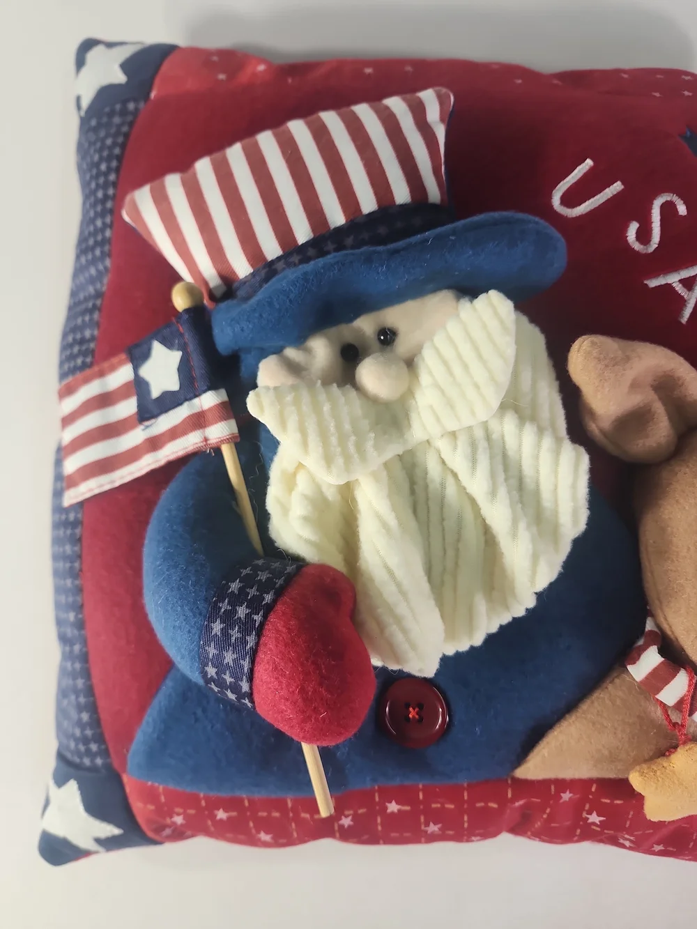 Patriotic USA Decorative Pillow with Uncle Sam and Patriotic Dog